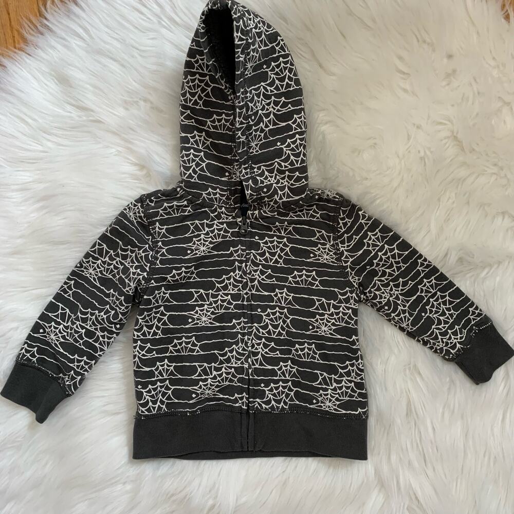 Baby Gap gray spiderweb Halloween hoodie